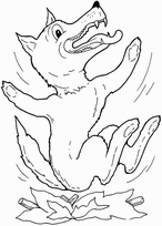 coloriage le loup tombe dans le feu